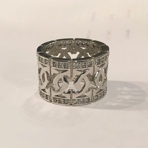 Silver Rhinestone Studded Band Ring